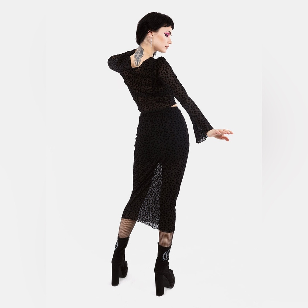 Disturbia Lovespell Flocked Mesh Midi Skirt US 6 / UK 10 - Picture 3 of 6